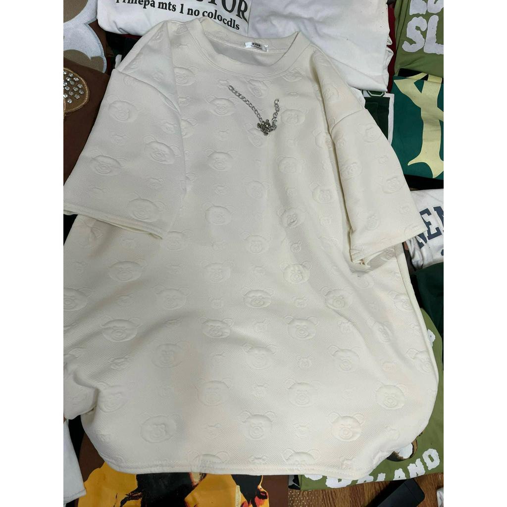 Áo thun nữ tay lỡ form rộng chất xốp nổi,áo phông dập nổi có dây xích siêu cute phong cách Hàn Quốc m57