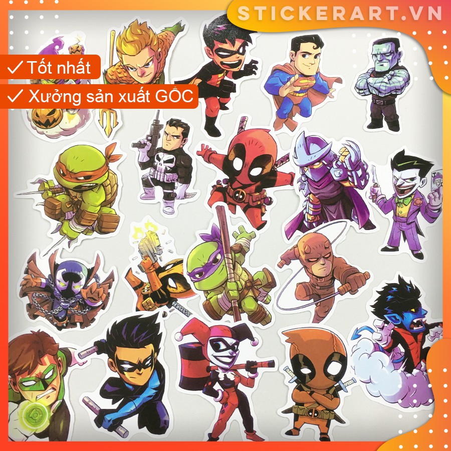 [SIÊU NHÂN CARTOON] 50 Sticker chống nước size 5-7cm /dán laptop, vali, xe, mũ bảo hiểm, đàn ...