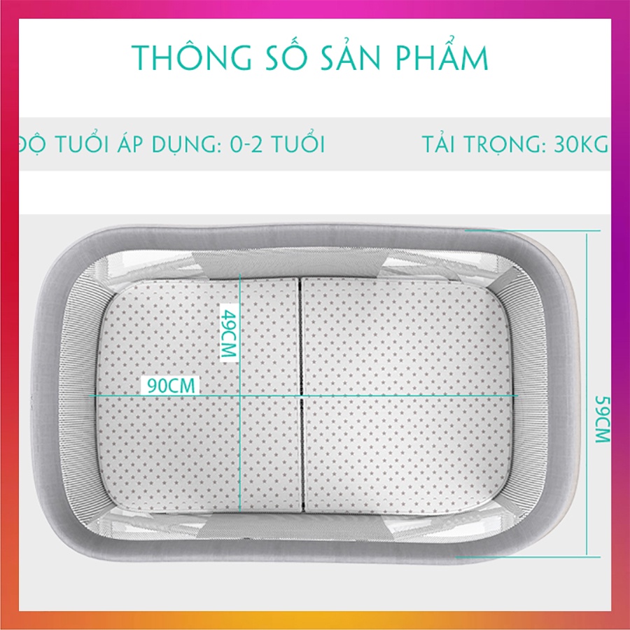 Nôi cho bé gấp gọn Kawaii Home, nôi em bé sơ sinh có bánh xe di chuyển dễ dàng - Bảo hành 12 tháng