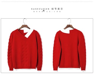 (ORDER) Áo len cổ tim hai màu Ulzzang