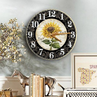 Đồng hồ gỗ hình tròn treo tường trang trí họa tiết đa dạng kiểu Vintage độc đáo hình hoa1 hướng dương