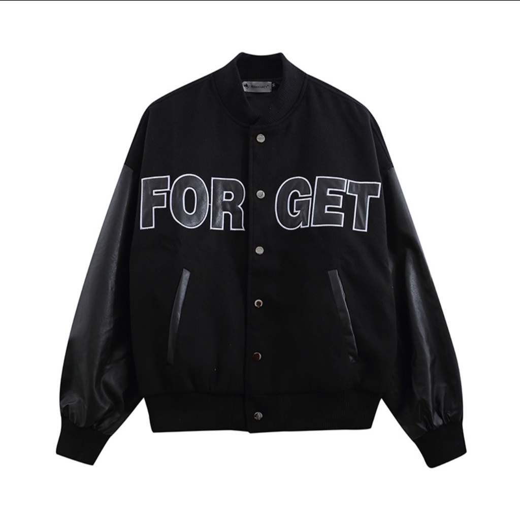Áo Bomber Nỉ Tay Da For Get ❤ Áo Khoác Bóng Chày Nam Nữ NVA153
