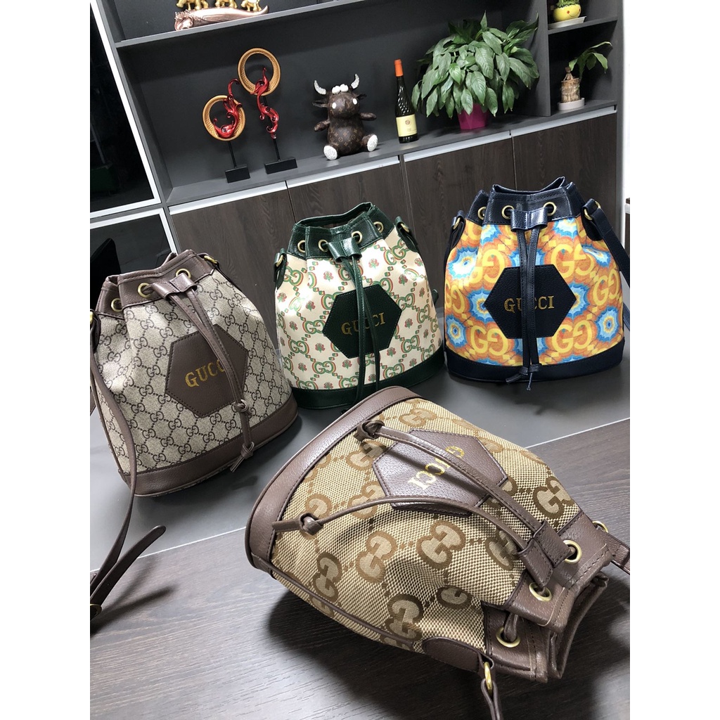 2/16-g2# Túi Đeo Chéo Gucci Vải canvas Phối Dây Rút Thời Trang Cá Tính Trẻ Trung
