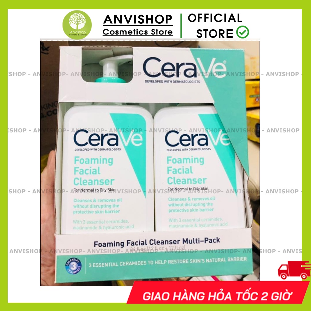 Sữa rửa mặt Cerave Foaming Facial Cleanser 355ML SET 2 CHAI - Sữa rửa mặt dành cho da dầu và da thường ANVISHOP