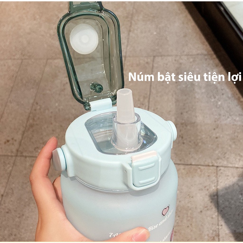 Bình Đựng Nước 2000ml Dễ Thương Có Vạch Báo Giờ Uống Nước Cao Cấp,