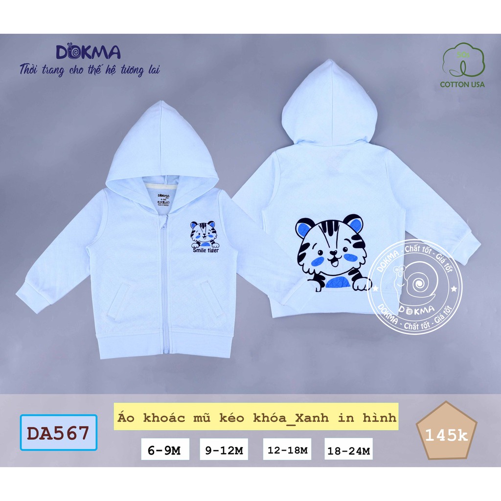 Dokma- Áo khoác kéo khóa mỏng có mũ (9-24M) DA567