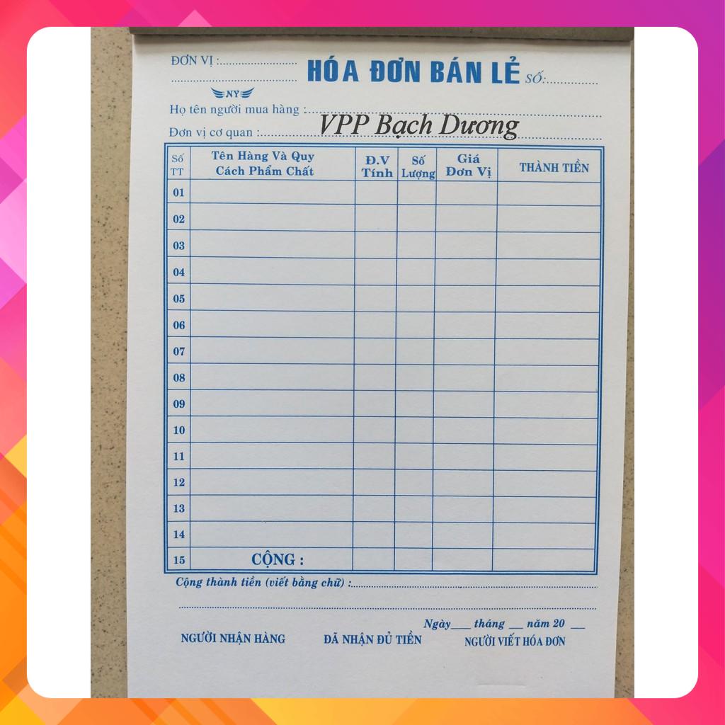 Hóa đơn 1 liên - 10 cuốn - 50 tờ/cuốn - Giấy dày - 13cmx19cm