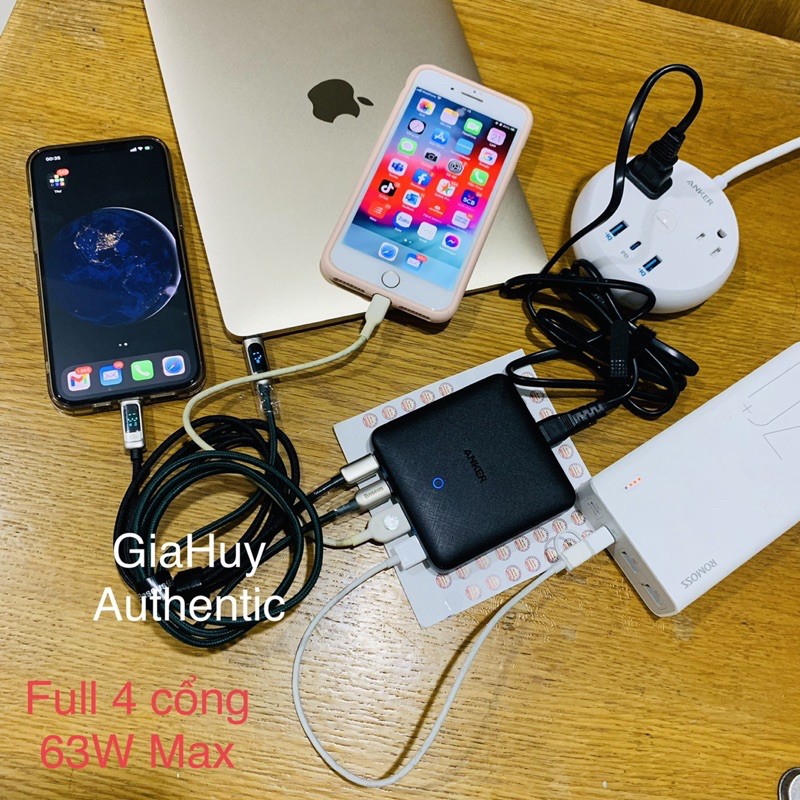 Củ sạc nhanh Macbook, iPad Pro, iPhone 12, Note 20 Ultra 5G, S20, S21 ANKER A2046 PowerPort Atom III Slim 63W GaN 2C-2A