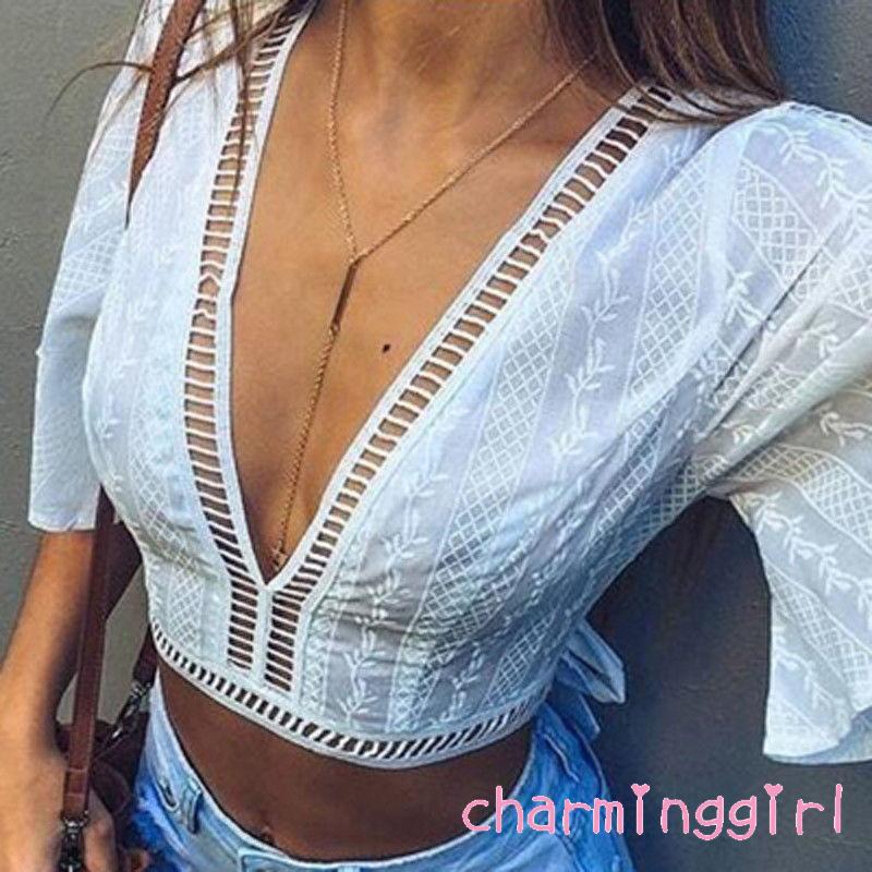 Áo Crop Top Vải Ren Màu Trắng Gợi Cảm Phong Cách Thanh Lịch Thời Trang Cho Phụ Nữ