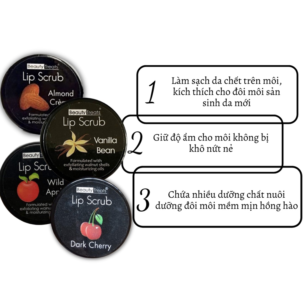 Tẩy tế bào chết môi Beauty Treats Lip Scrub dưỡng môi hồng hào 10g TBC03