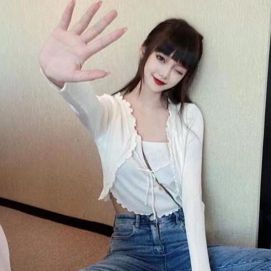 Happy-store ❤️ Áo cardigan croptop tay dài nữ , áo khoác crt ôm body len gân thân 2 lớp màu đen trắng bánh bèo