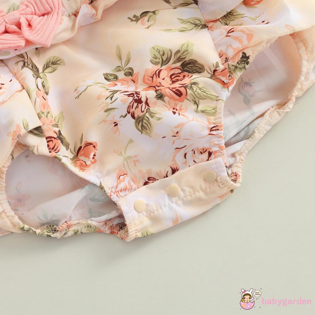 Bộ áo liền quần tay cánh tiên và nơ đính nơ in họa tiết hoa xinh xắn dành cho bé gái 0-18 tháng tuổi