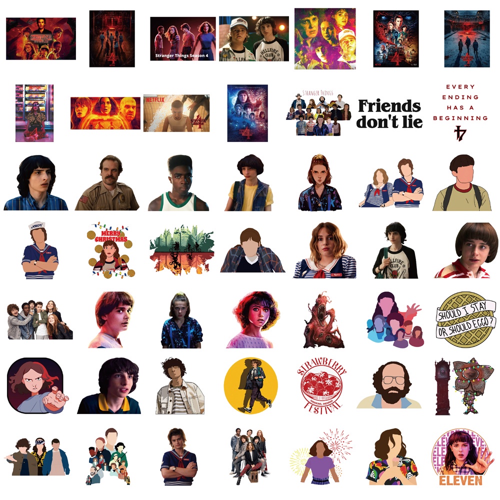 Set 50 Miếng Dán Chống Bụi Chống Nước Hình Phim Stranger Things Mùa 4 Trang Trí Halloween DIY