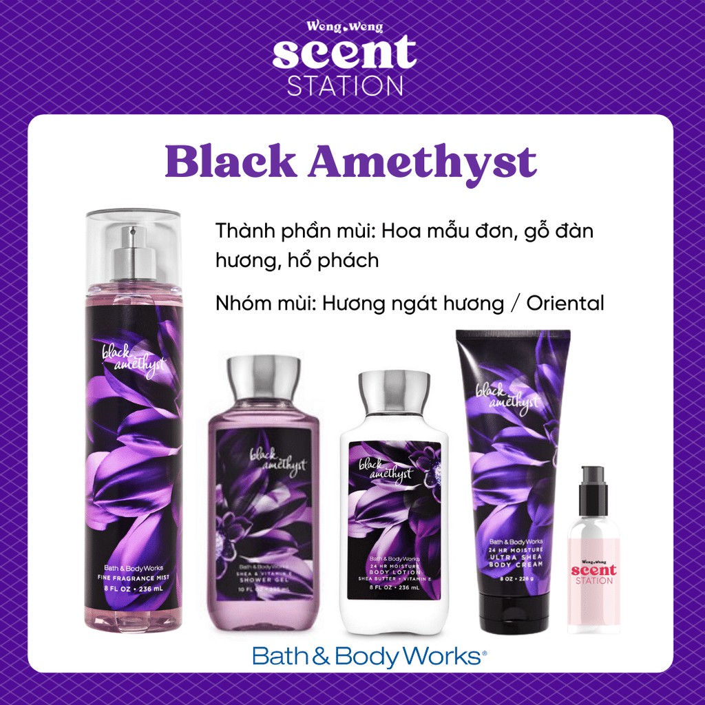 Bộ sản phẩm Xịt thơm / Sữa tắm / Dưỡng thể Bath&Body Works mùi BLACK AMETHYST