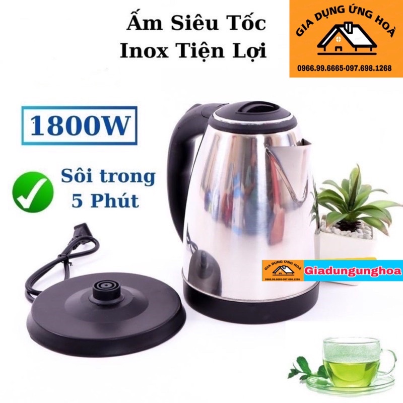 Ấm Siêu Tốc Inox 1,8 Lít Electric Kettle Chính Hãng Đun Sôi Cực Nhanh