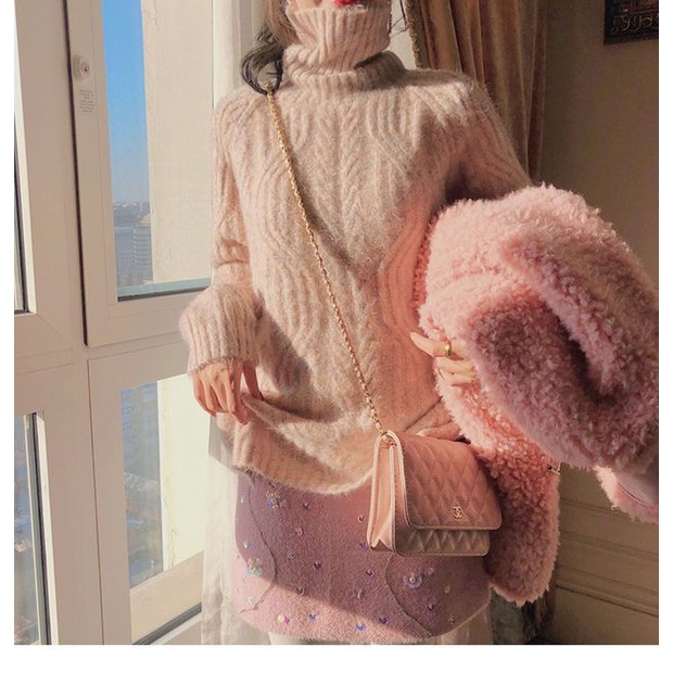 Áo Sweater Dệt Kim Cổ Lọ Tay Dài Dáng Rộng Thời Trang Mùa Đông Hàn Quốc Cho Nữ