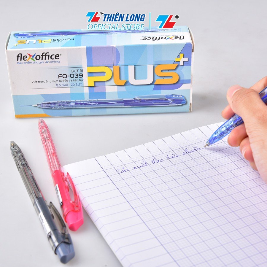 Combo 10 Bút Bi Thiên Long Flexoffice FO-039 Plus- 3 màu mực- Xanh/ Đỏ/ Đen-Mực đạt tiêu chuẩn châu Âu