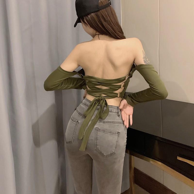 Áo Thun Tay Dài Hở Vai Quyến Rũ Trẻ Trung Phong Cách Hàn Quốc