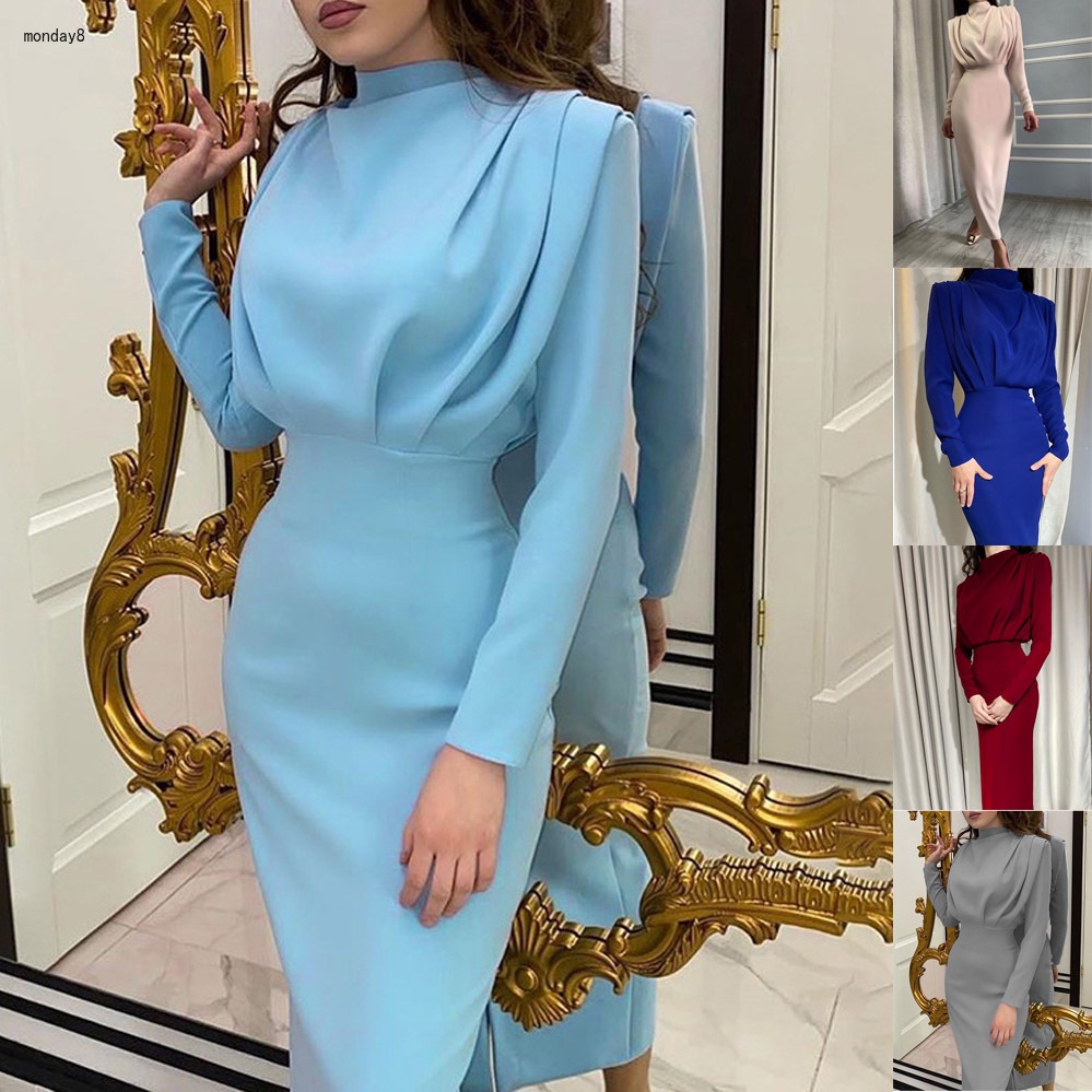 Đầm Maxi Dạ Hội Nữ Tay Dài Màu Trơn Phong Cách Quý Phái Thứ Hai8