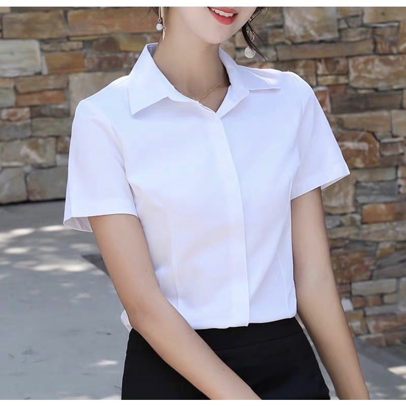 Áo Sơ Mi Trắng Tay Cộc Nữ, Sơ Mi Trắng Trơn Công Sở
