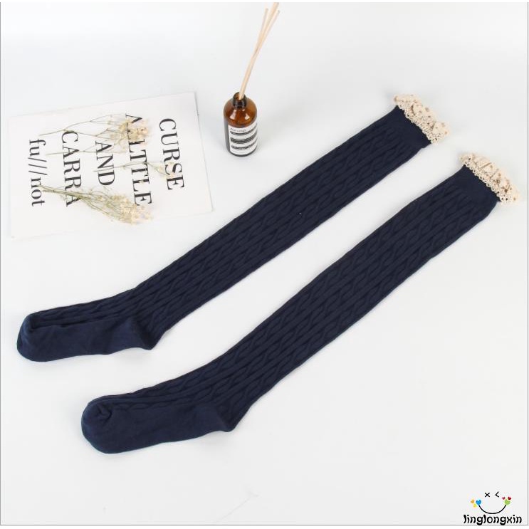 Vớ cotton dài phối ren ấm áp cho nữ