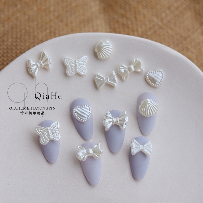 Charm nơ nhựa,charm vỏ sò- tim trang trí móng