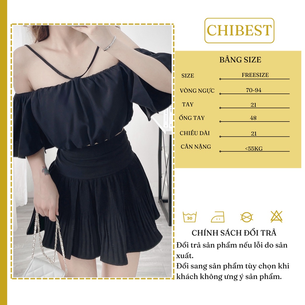 Áo croptop trễ vai quây ngực phối dây cổ tay kiểu cánh tiên sexy AAB612 CHIBEST
