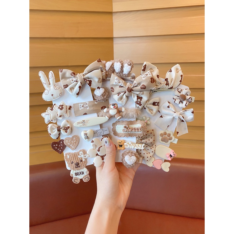 Set 9 Kẹp Tóc Phủ Lông Họa Tiết Hoạt Hình Dễ Thương Cho Bé Gái