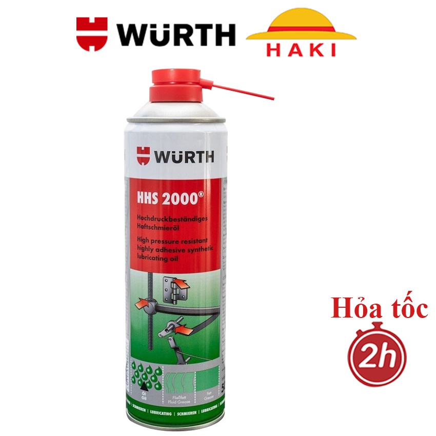 Mỡ bò nước bôi trơn: chai xịt mỡ bò bôi trơn chịu nhiệt va đập Wurth nhập Đức 500ml