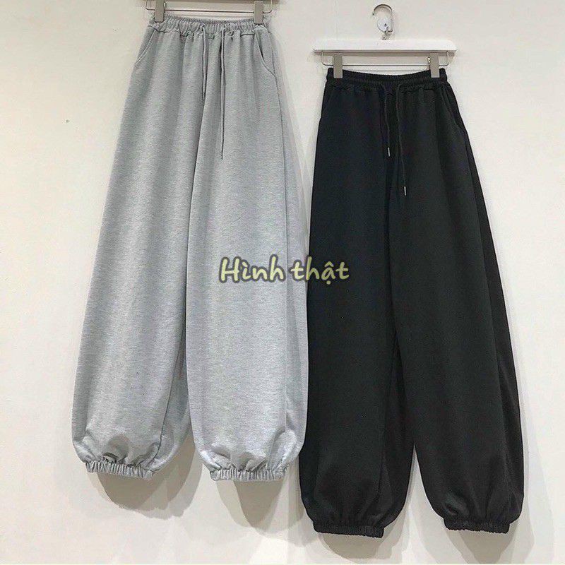 Quần nỉ trơn quần jogger bo chun