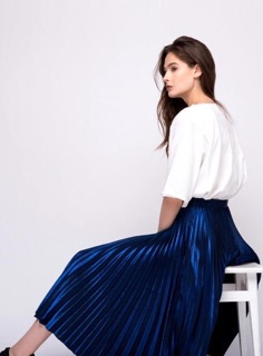 CHÂN VÁY MiDi XẾP LY VẢI Nhũ lấp lánh-hình thật