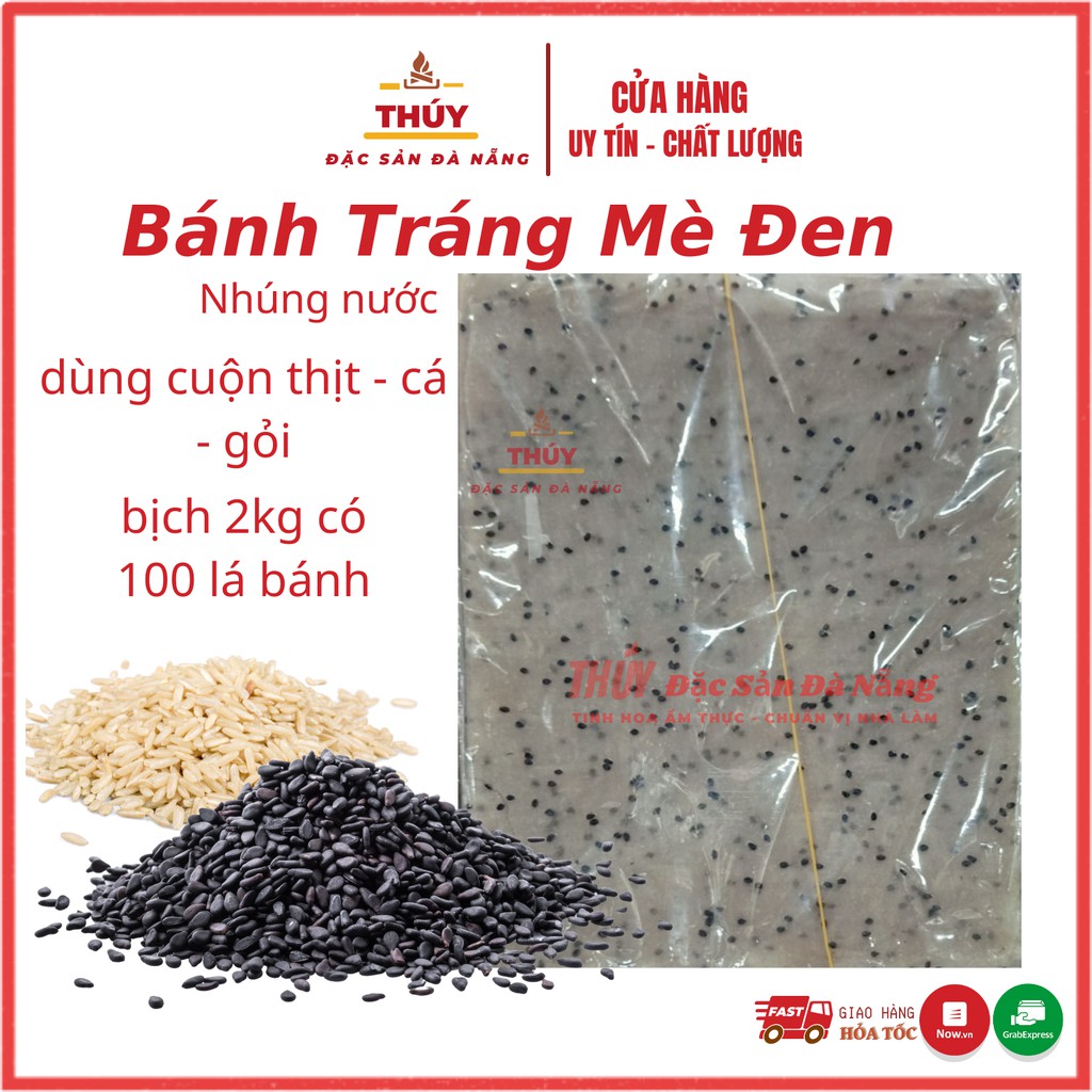 Bánh tráng mè đen nhúng nước dùng cuốn rau thịt cá gỏi loại 1- bịch 2kg gỒM 100 LÁ BÁNH TO