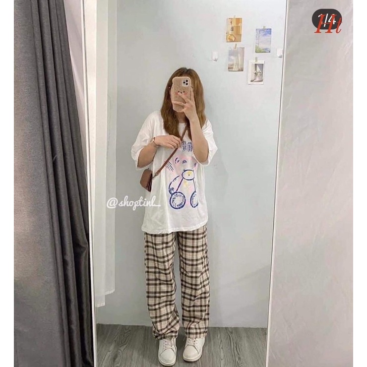 Sét áo gấu ngồi quần kẻ H2S778