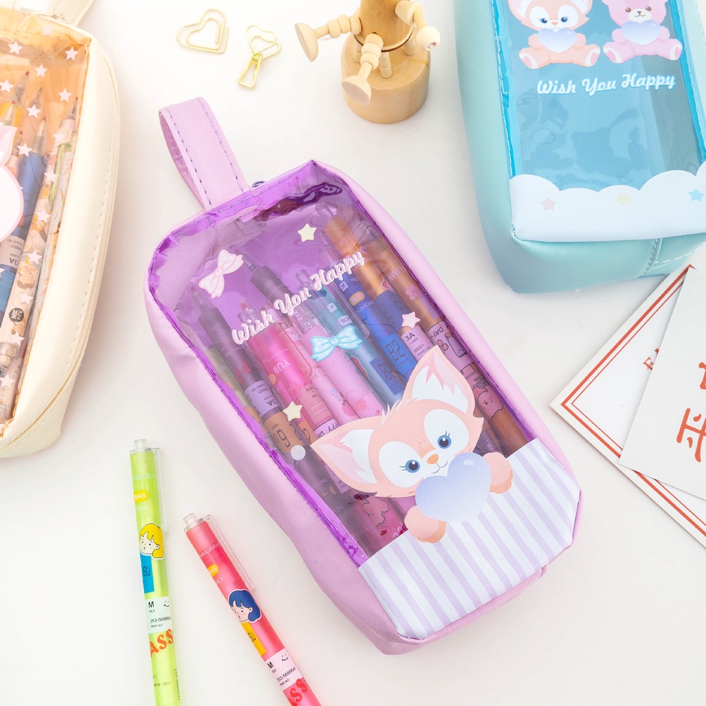 Túi Đựng Bút Bằng PVC Trong Suốt Họa Tiết Hoạt Hình Dễ Thương