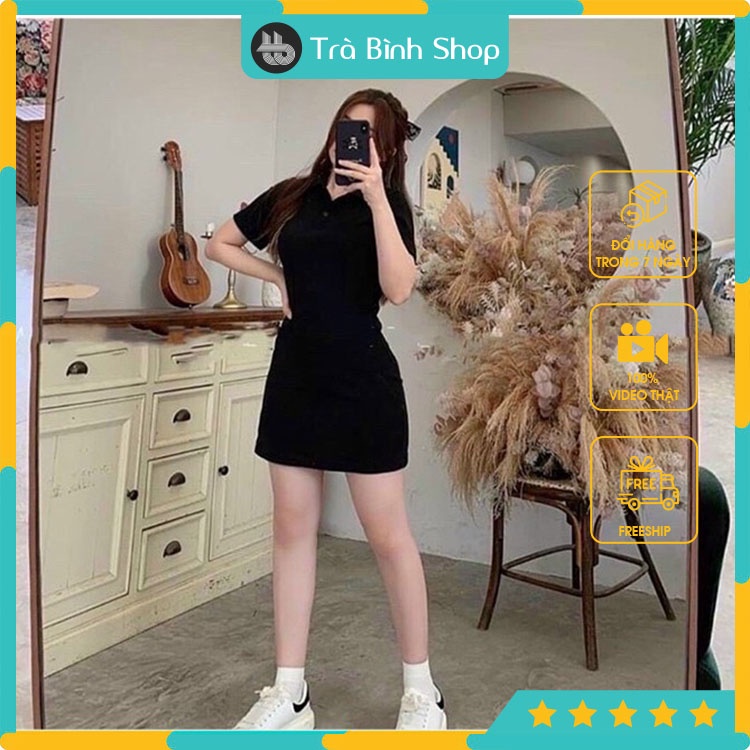 Váy Polo Trơn Pastel Nữ Đầm Cổ Sơ Mi Dáng Ôm Body Chất Thun Cộc Tay Ba Màu Ulzzang