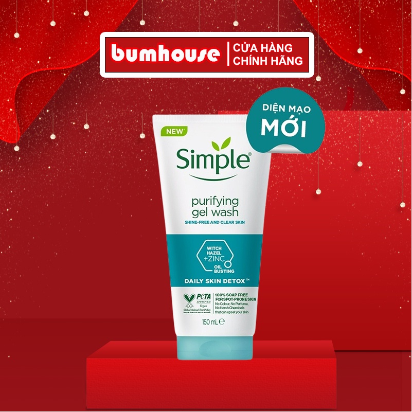 Sữa rửa mặt Simple Purifying Gel Wash giúp kiềm dầu và ngừa mụn hiệu quả - cho da mụn nhạy cảm 150ml