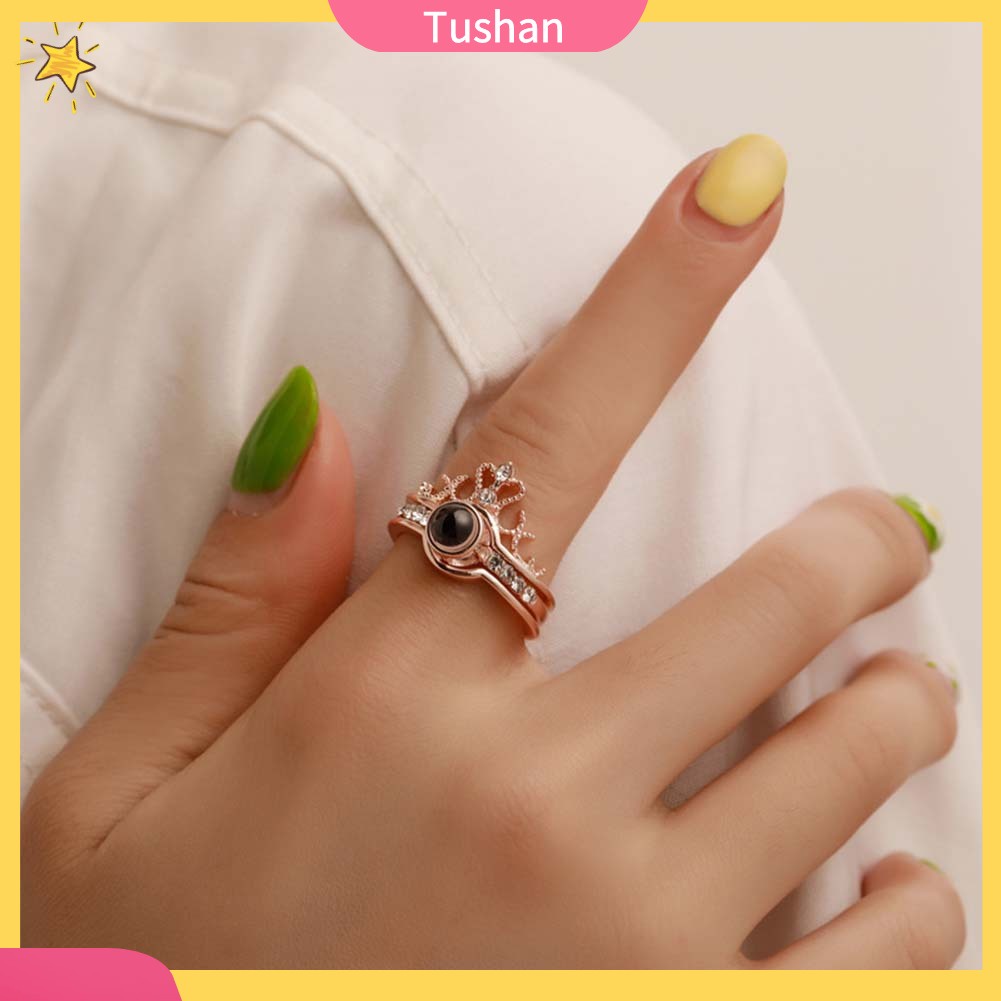 Set 2 Nhẫn Hợp Kim Đính Đá 100 Ngôn Ngữ I Love You