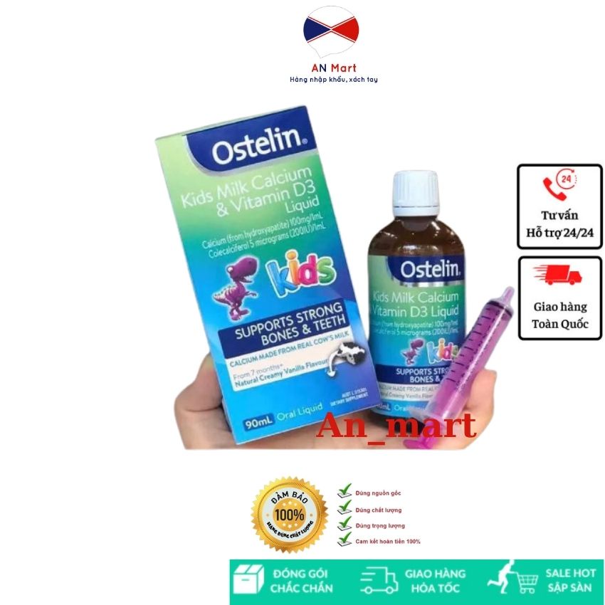 Vitamin D &amp; Canxi Ostelin Kids 90ML Cho Trẻ Từ 7 Tháng Tuổi