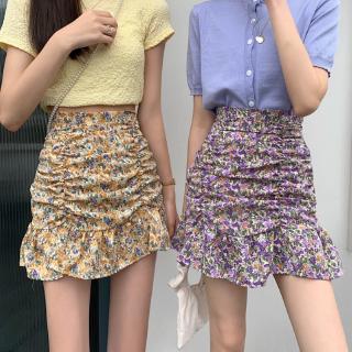 Chân váy hoa chữ a lưng cao phối bèo xinh xắn thời trang cho nữ