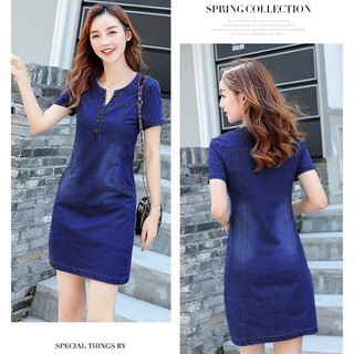 New 💕đầm jean suông phối túi cổ v thời trang có big size