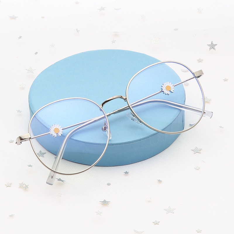 mắt kính cận 0.50 to -6.00 Kính Cận Gọng Tròn Bằng Kim Loại Họa Tiết Hoa Cúc Thời Trang /gọng kính nữ/gọng kính tròn kim loại/mắt kính tròn