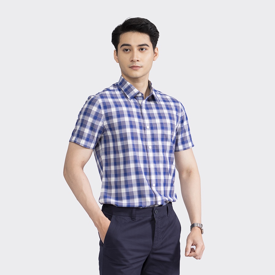 [MẪU MỚI] Áo sơ mi nam ngắn tay ARISTINO màu trắng kẻ xanh nam tính, chất liệu Modal thấm hút tốt -  ASS346S2