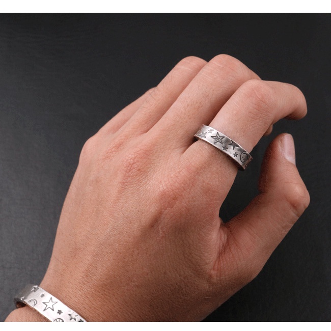 Nhẫn Nam TITAN Ngôi sao năm cánh Nụ cười Màu bạc Làm như cũ Cổ điển Làm bằng tay Thiết kế ban đầu NH-236