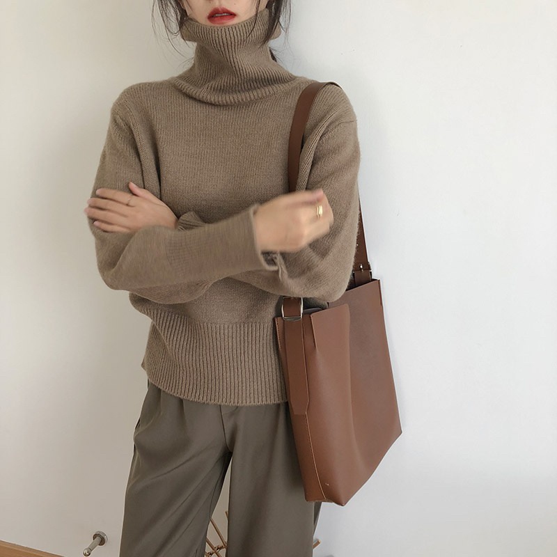 Áo sweater dệt kim tay dài cổ lọ dáng rộng phong cách harajuku Hàn Quốc thời trang mùa đông cho nữ