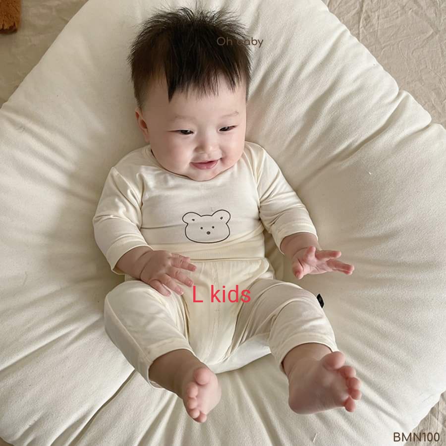 [Bé 7-17kg] Bộ Tay dài thun lạnh màu trơn quần cạp cao ấm bụng cho bé trai bé gái
