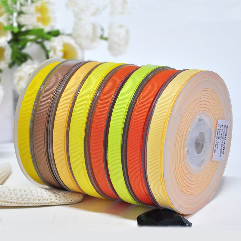 Ruy băng gân tông màu vàng cam 16mm phụ kiện thời trang phụ liệu nơ tóc đồ handmade thủ công gói quả trang trí#600-793