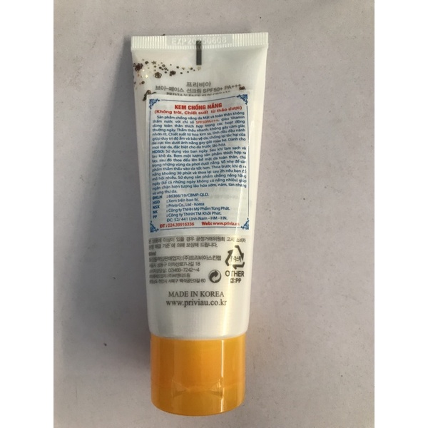 KEM CHỐNG NẮNG PRIVIA SPF 50, 60ml ( Không trôi.)