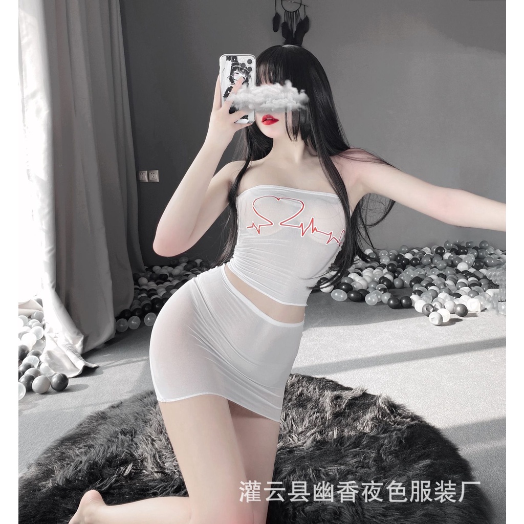 Váy ngủ / Set đồ ngủ 2 mảnh hình tim tàng hình siêu sexy 1155