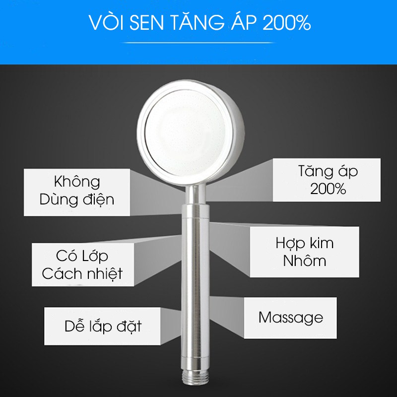 Vòi sen tăng áp Không Dùng Điện, tăng áp Nano tác dụng Massage làm từ Hợp Kim Nhôm (Bảo hành 12 tháng - 1 đổi 1)