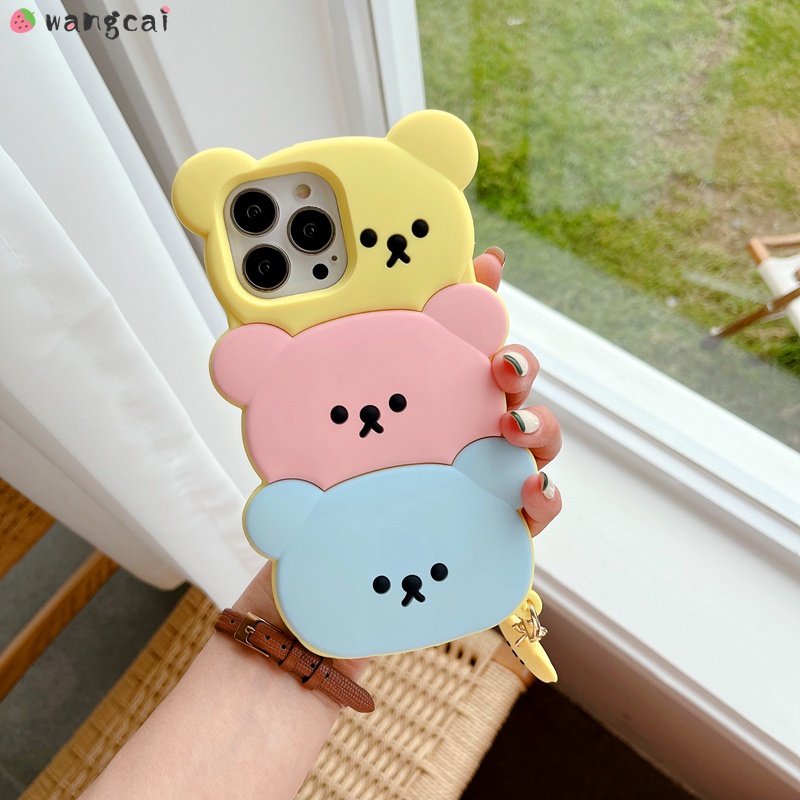 Ốp Điện Thoại Silicon Mềm Hình Gấu 3D Kèm Dây Đeo Cho iPhone 13 12 11 Pro Max XS Max XR X 7 8 6 6s Plus